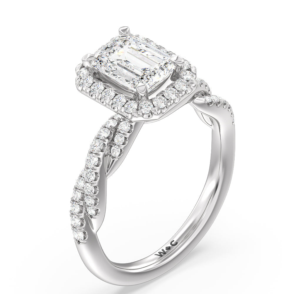 Emerald Cut Twisted Vine Halo Engagement Ring with Lab Grown Diamond in 14KT Platinum view 3
