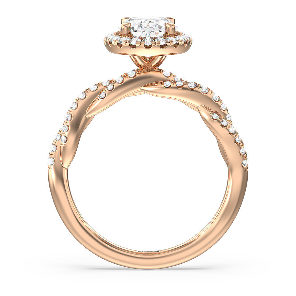Oval Cut Twisted Vine Halo Engagement Ring with Lab Grown Diamond in 14KT Rose Gold view 2
