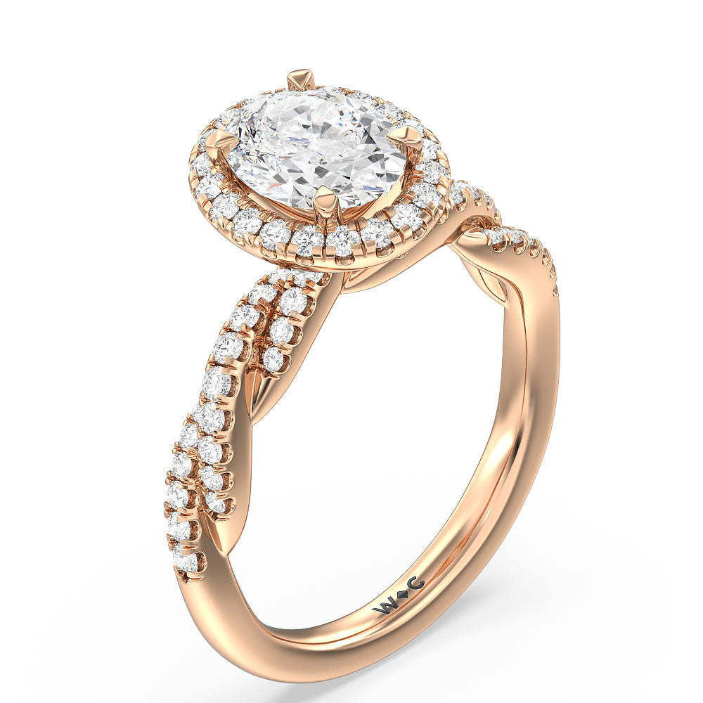 Oval Cut Twisted Vine Halo Engagement Ring with Lab Grown Diamond in 14KT Rose Gold view 3
