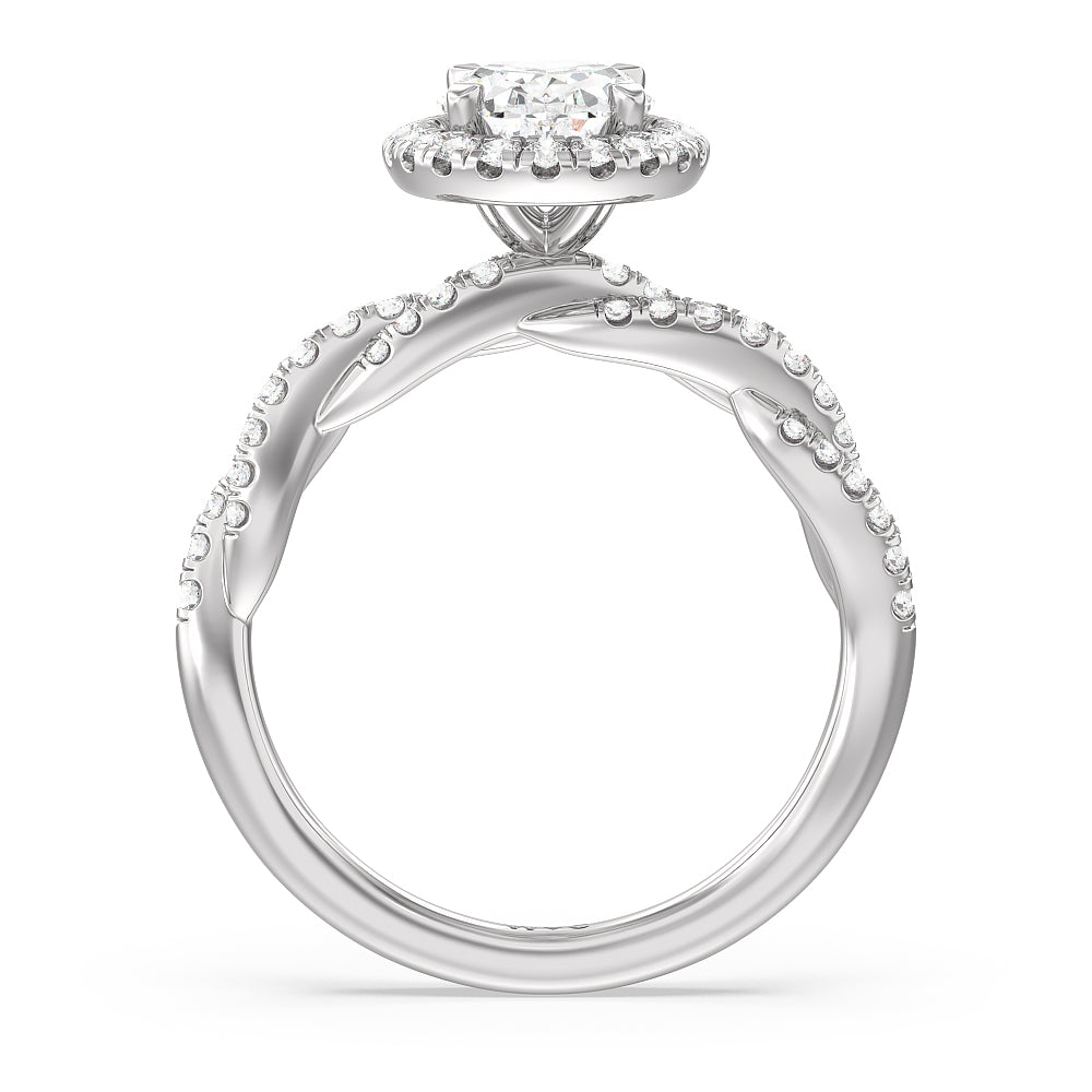 Oval Cut Twisted Vine Halo Engagement Ring with Lab Grown Diamond in 14KT Platinum view 2
