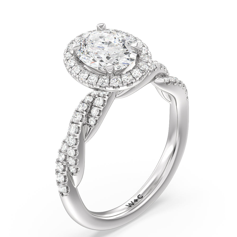 Oval Cut Twisted Vine Halo Engagement Ring with Lab Grown Diamond in 14KT Platinum view 3
