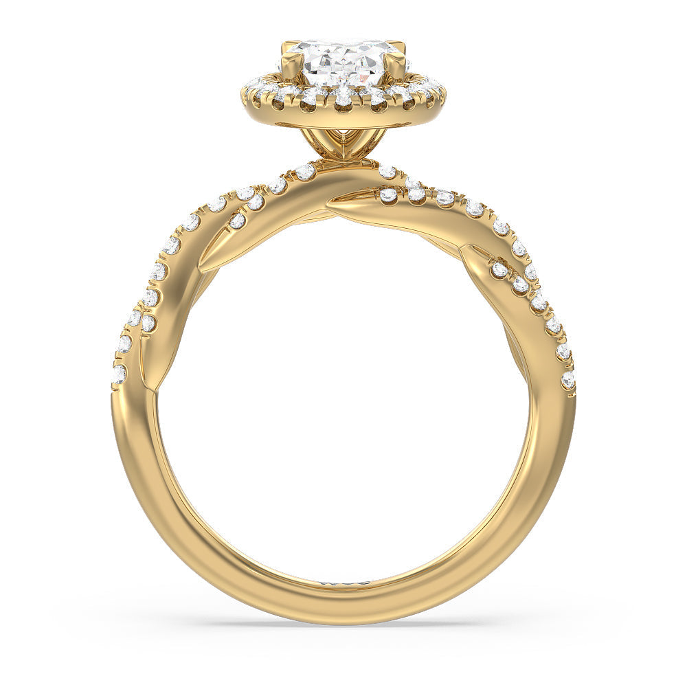 Oval Cut Twisted Vine Halo Engagement Ring with Lab Grown Diamond in 14KT Yellow Gold view 2
