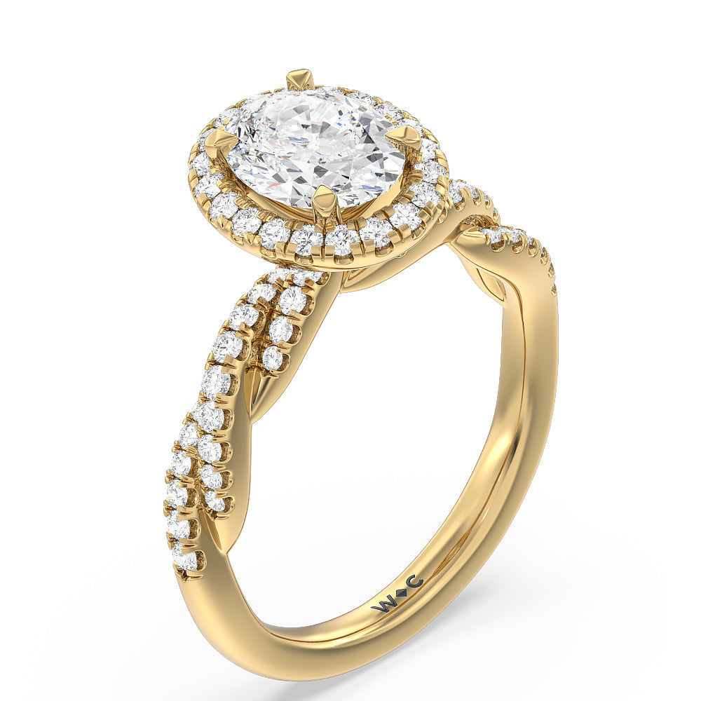 Oval Cut Twisted Vine Halo Engagement Ring with Lab Grown Diamond in 14KT Yellow Gold view 3
