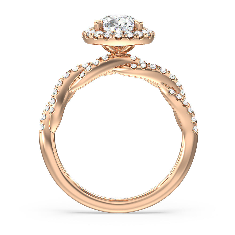Pear Cut Twisted Vine Halo Engagement Ring with Lab Grown Diamond in 14KT Rose Gold view 2
