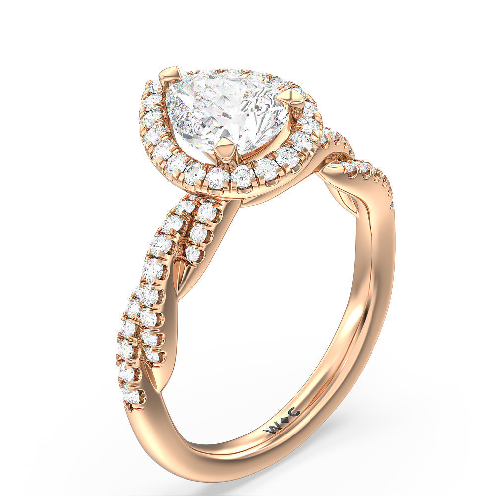 Pear Cut Twisted Vine Halo Engagement Ring with Lab Grown Diamond in 14KT Rose Gold view 3
