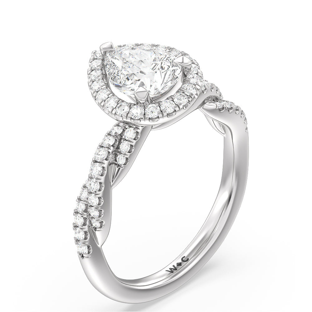 Pear Cut Twisted Vine Halo Engagement Ring with Lab Grown Diamond in 14KT Platinum view 3

