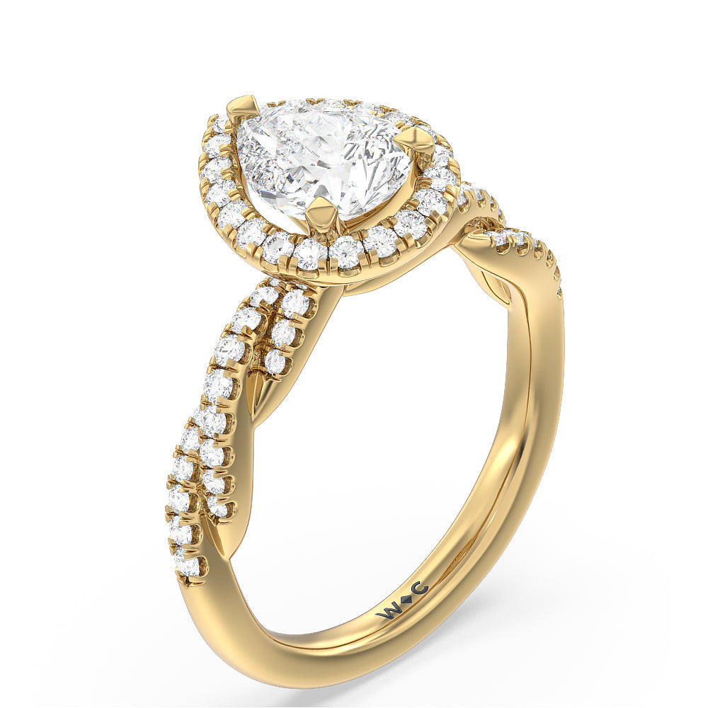 Pear Cut Twisted Vine Halo Engagement Ring with Lab Grown Diamond in 14KT Yellow Gold view 3
