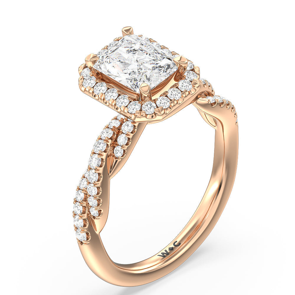 Radiant Cut Twisted Vine Halo Engagement Ring with Lab Grown Diamond in 14KT Rose Gold view 3

