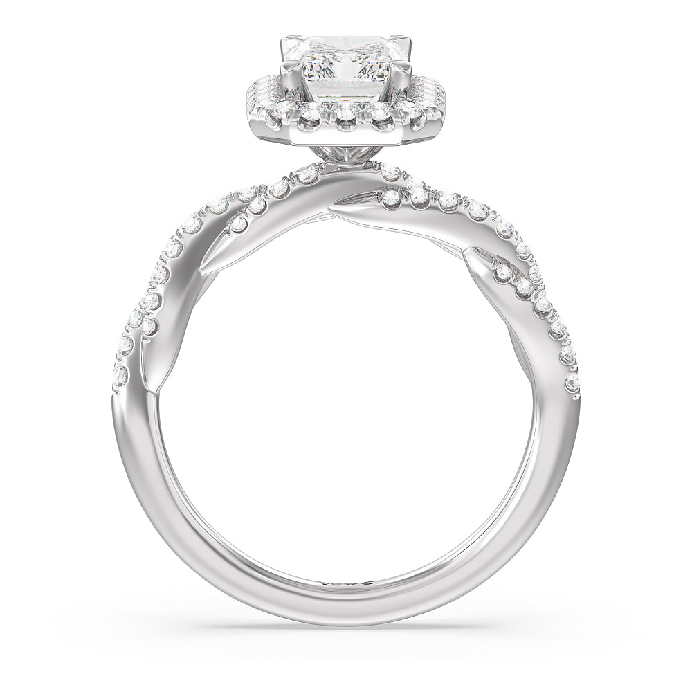 Radiant Cut Twisted Vine Halo Engagement Ring with Lab Grown Diamond in 14KT Platinum view 2
