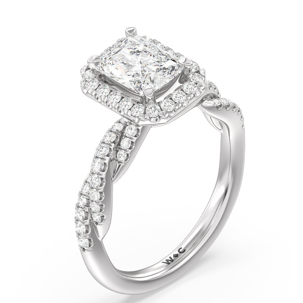 Radiant Cut Twisted Vine Halo Engagement Ring with Lab Grown Diamond in 14KT Platinum view 3
