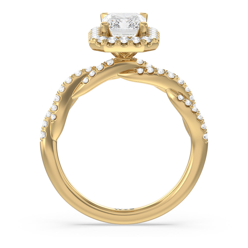 Radiant Cut Twisted Vine Halo Engagement Ring with Lab Grown Diamond in 14KT Yellow Gold view 2
