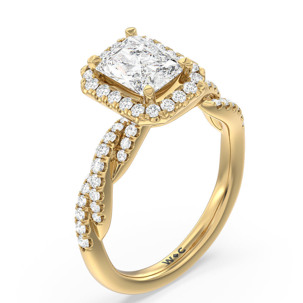 Radiant Cut Twisted Vine Halo Engagement Ring with Lab Grown Diamond in 14KT Yellow Gold view 3
