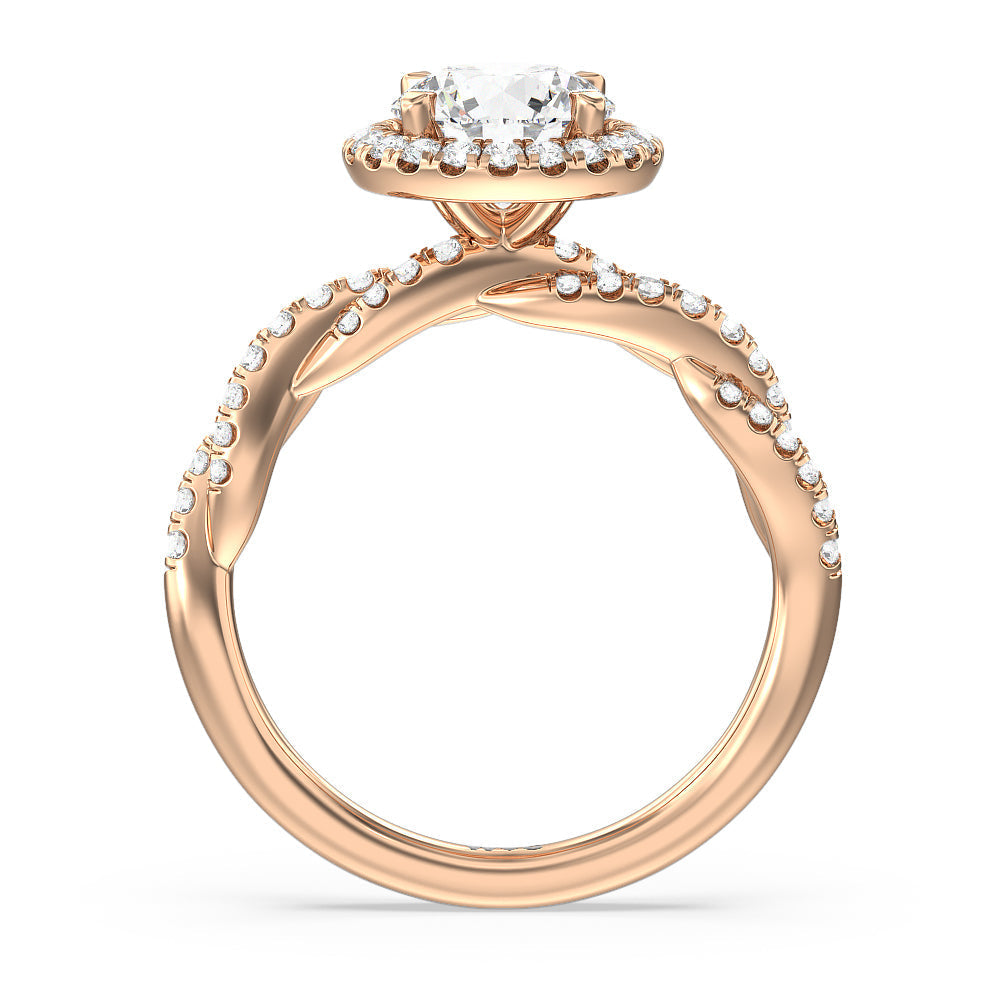 Round Cut Twisted Vine Halo Engagement Ring with Lab Grown Diamond in 14KT Rose Gold view 2
