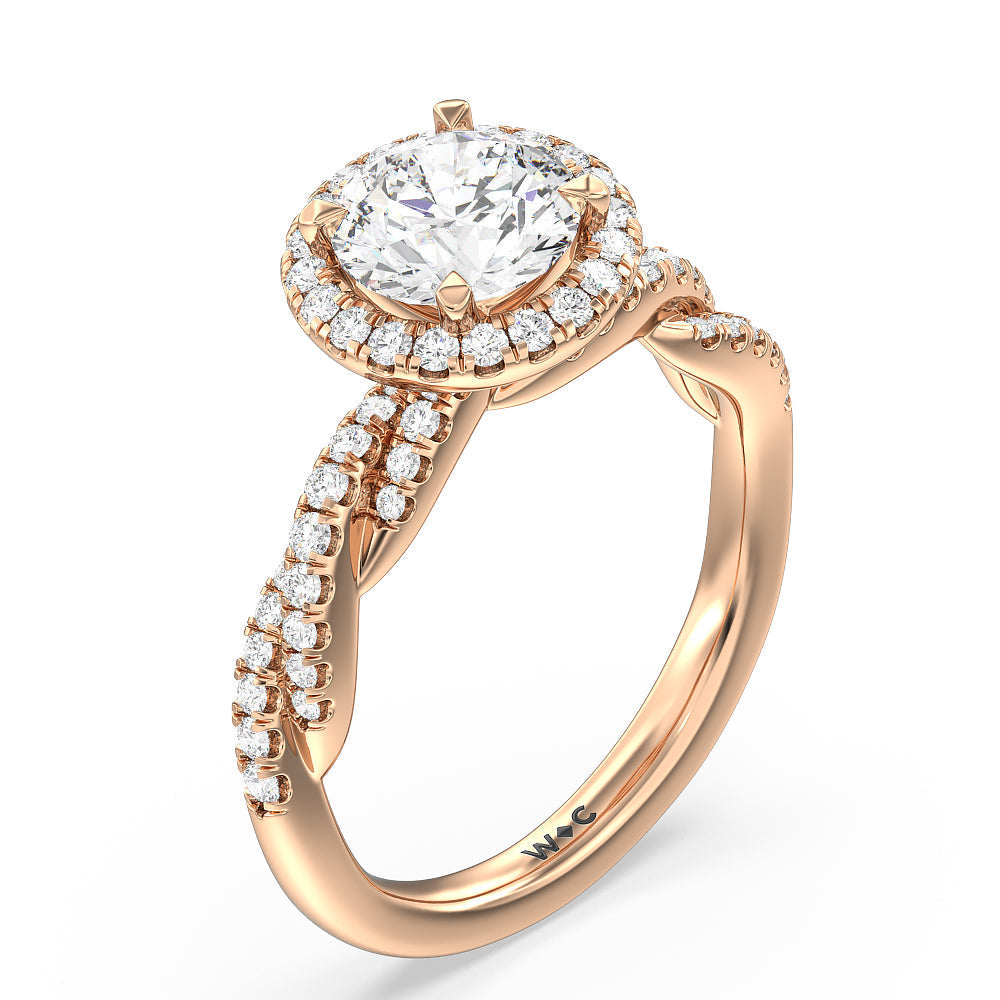 Round Cut Twisted Vine Halo Engagement Ring with Lab Grown Diamond in 14KT Rose Gold view 3
