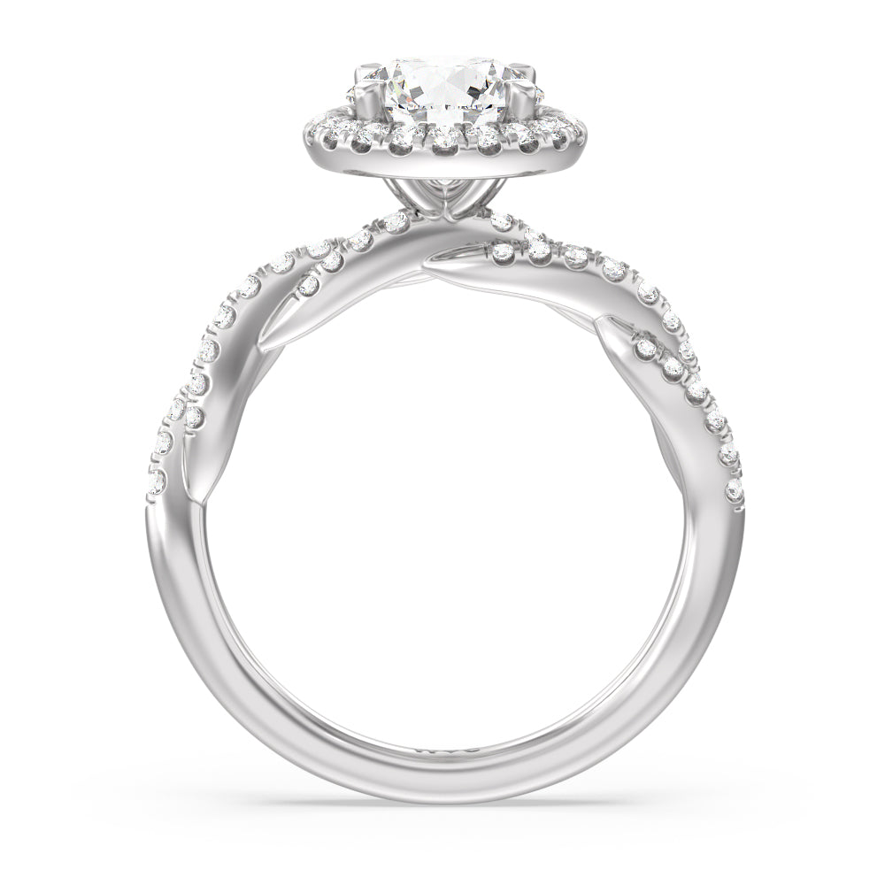 Round Cut Twisted Vine Halo Engagement Ring with Lab Grown Diamond in 14KT Platinum view 2
