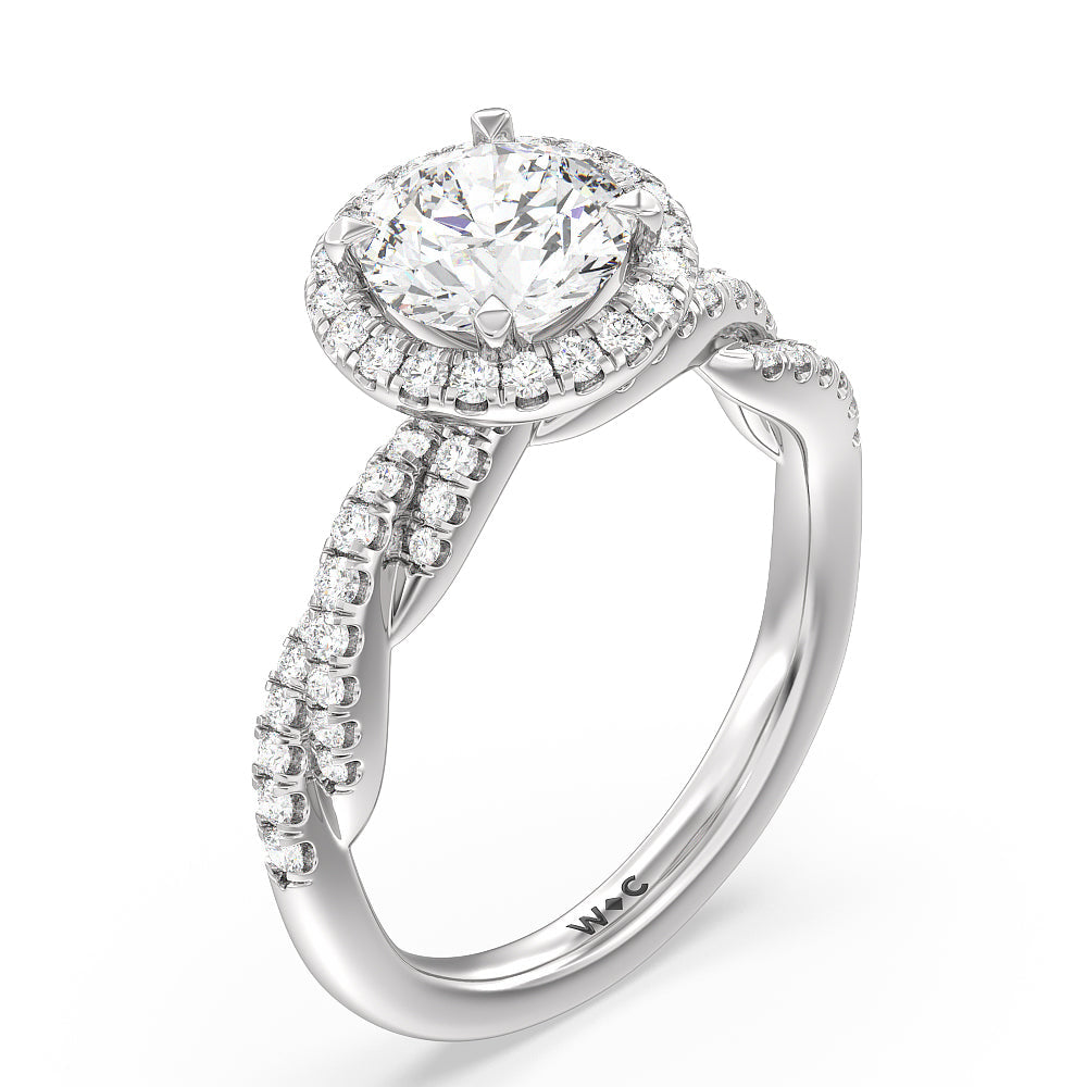 Round Cut Twisted Vine Halo Engagement Ring with Lab Grown Diamond in 14KT Platinum view 3
