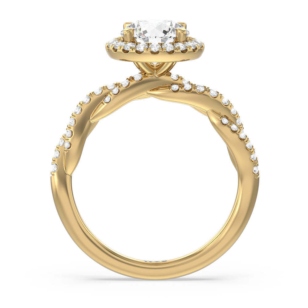 Round Cut Twisted Vine Halo Engagement Ring with Lab Grown Diamond in 14KT Yellow Gold view 2
