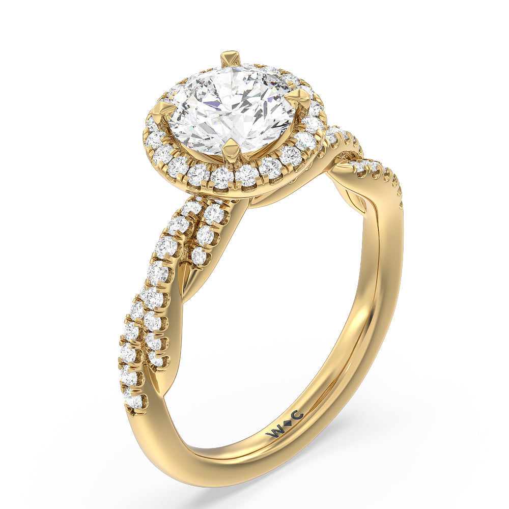 Round Cut Twisted Vine Halo Engagement Ring with Lab Grown Diamond in 14KT Yellow Gold view 3
