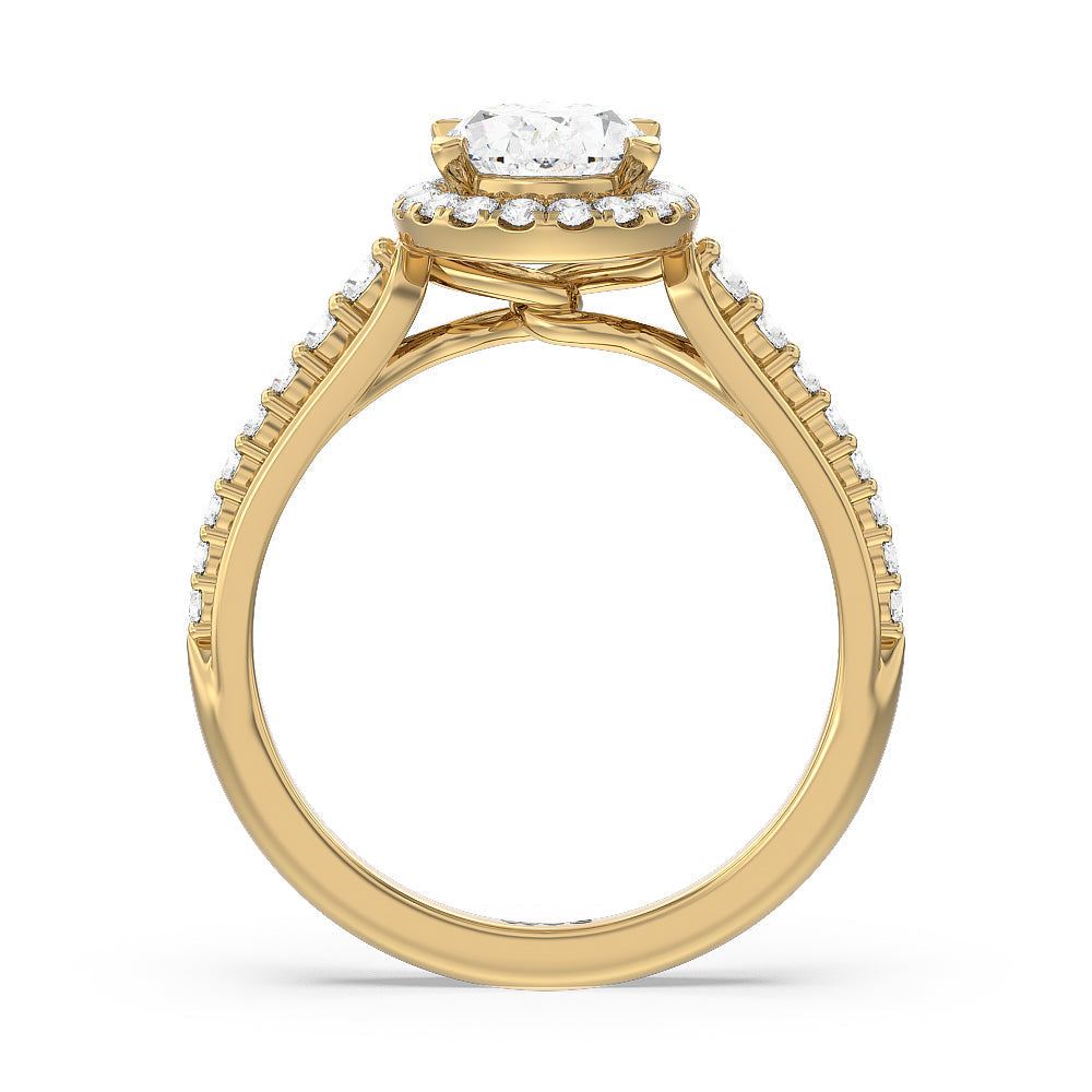 Twist Cathedral Halo Engagement Ring with Oval Cut Diamond in 14KT Yellow Gold view 2
