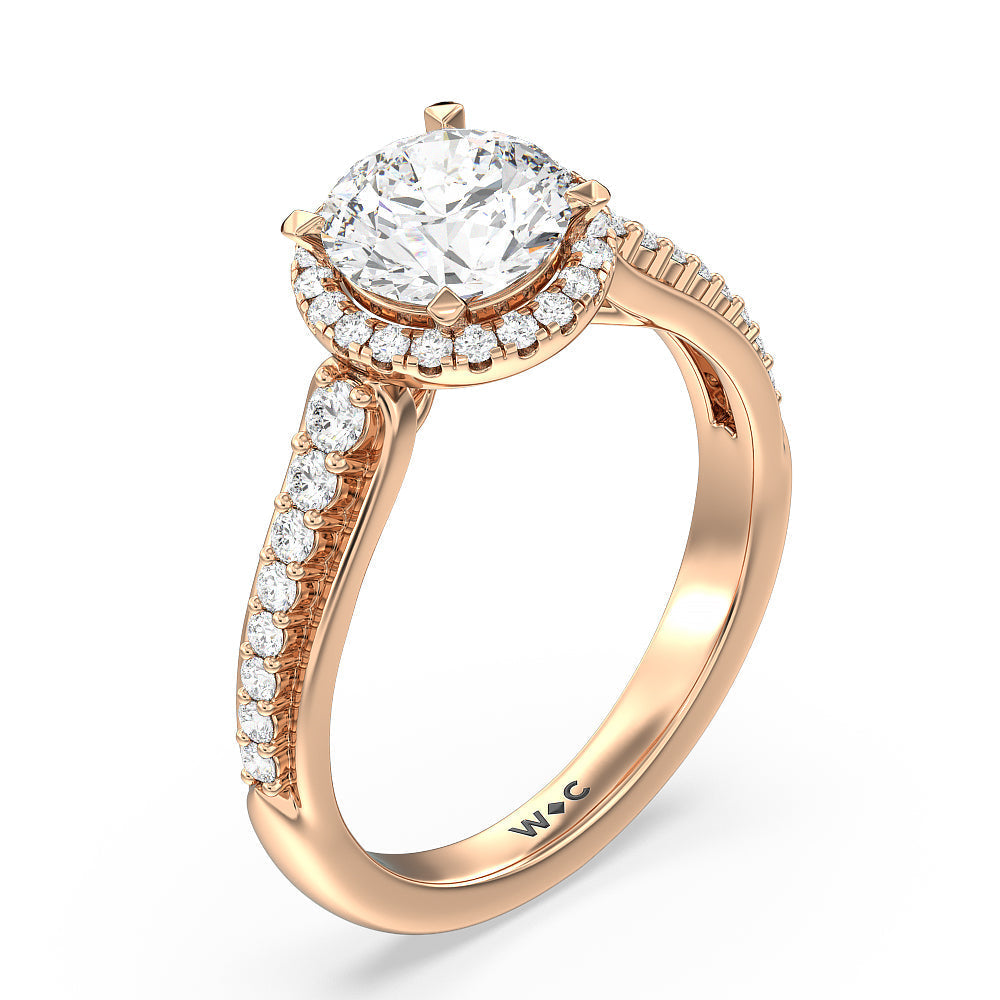 Twist Cathedral Halo Engagement Ring with Round Cut Diamond in 14KT Rose Gold view 3
