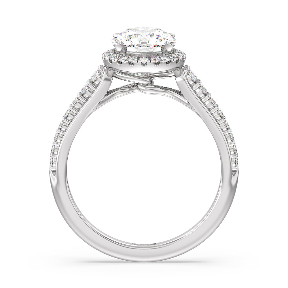 Twist Cathedral Halo Engagement Ring with Round Cut Diamond in 14KT Platinum view 2
