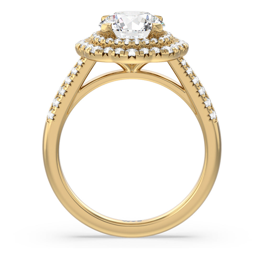 Tapered Double Halo Blossom Engagement Ring with Round Cut Diamond in 14KT Yellow Gold view 2
