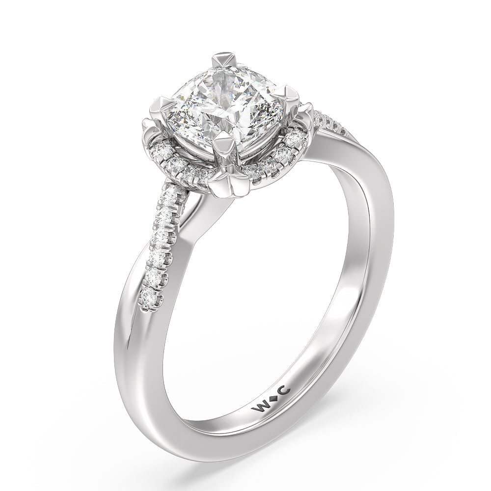 Cushion Cut Wave Halo Engagement Ring with Lab Grown Diamond in 14KT Platinum view 3
