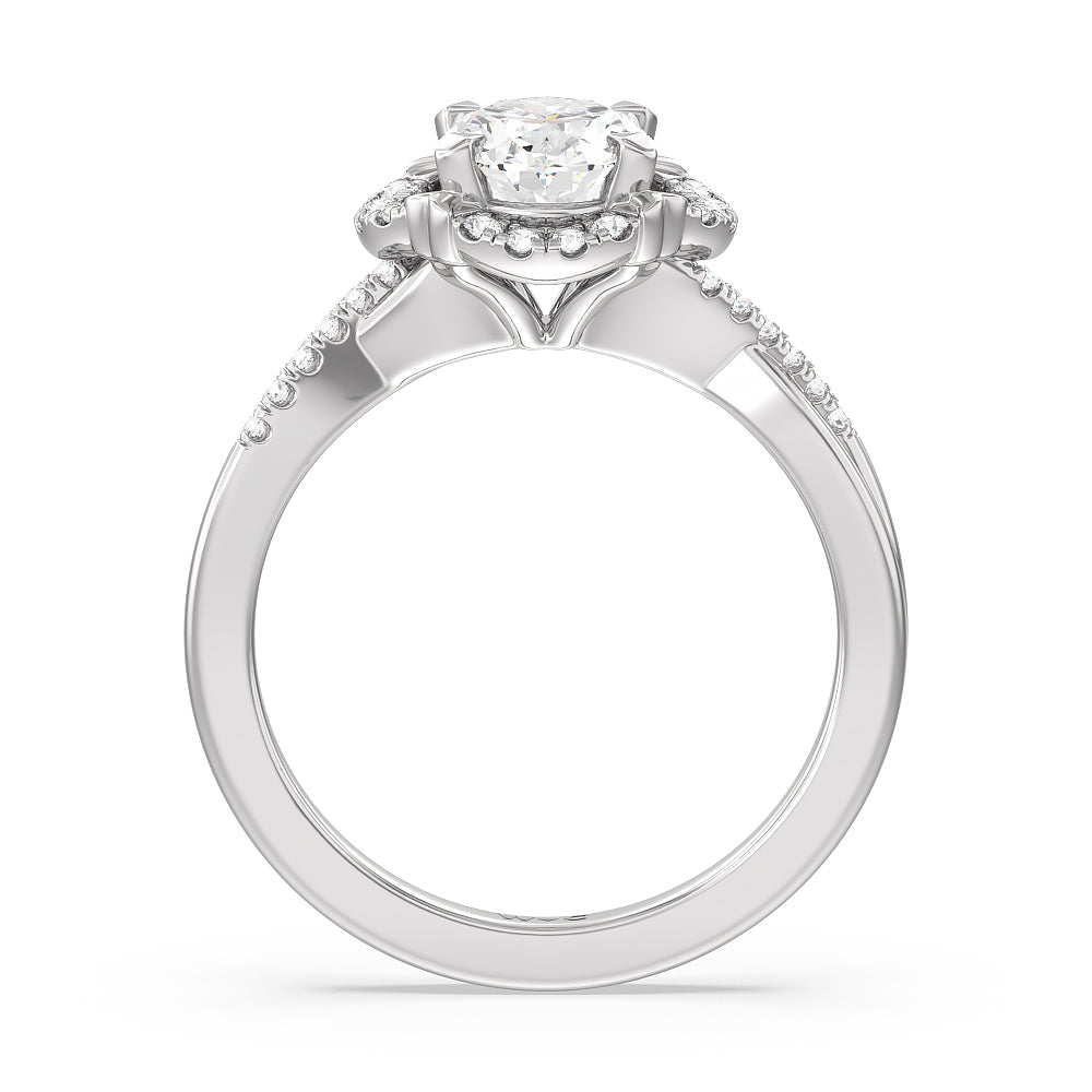 Wave Halo Engagement Ring with Oval Cut Diamond in 14KT Platinum view 2
