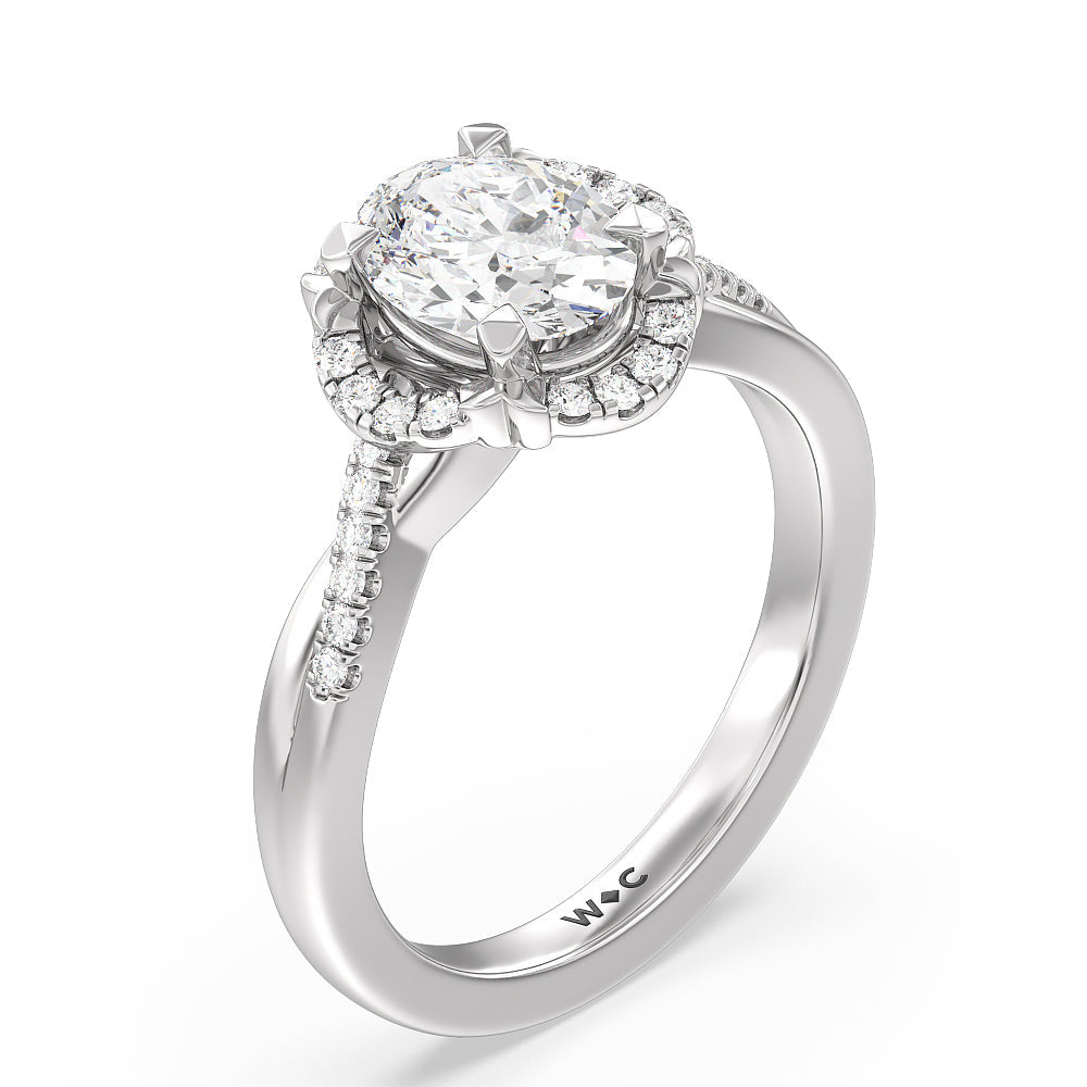 Wave Halo Engagement Ring with Oval Cut Diamond in 14KT Platinum view 3

