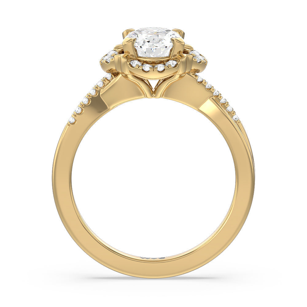 Wave Halo Engagement Ring with Oval Cut Diamond in 14KT Yellow Gold view 2
