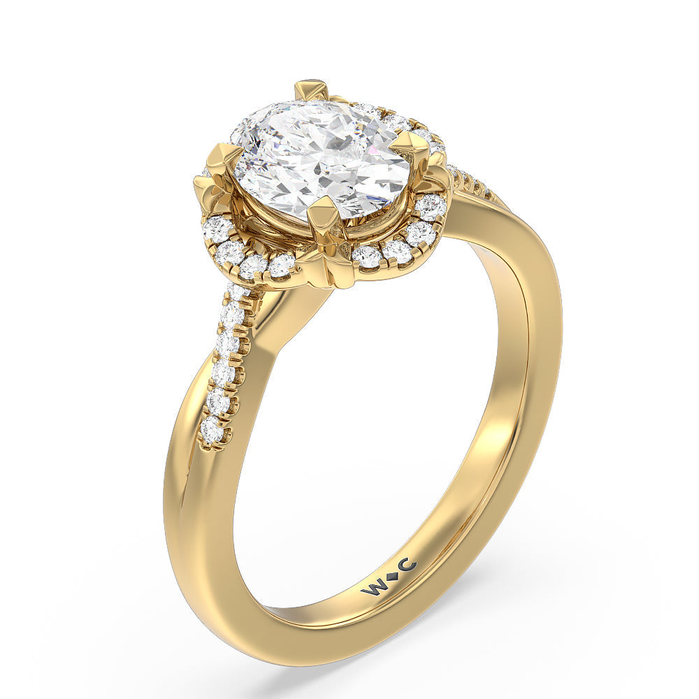 Wave Halo Engagement Ring with Oval Cut Diamond in 14KT Yellow Gold view 3
