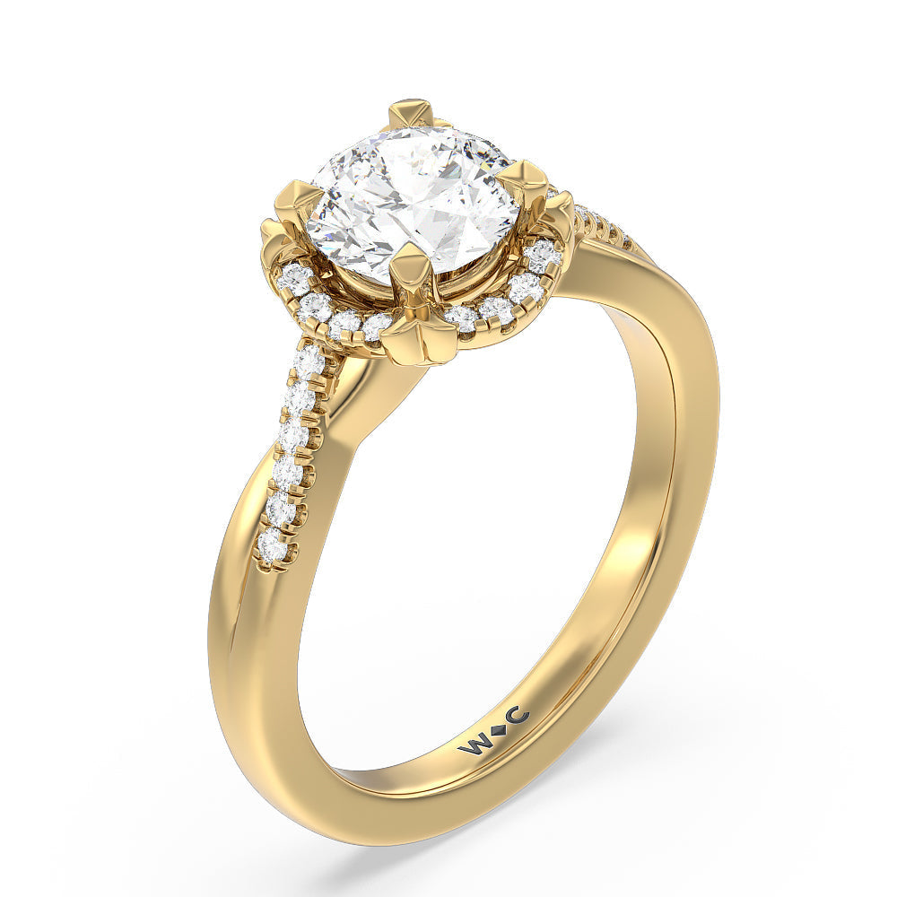 Wave Halo Engagement Ring with Round Cut Diamond in 14KT Yellow Gold view 3
