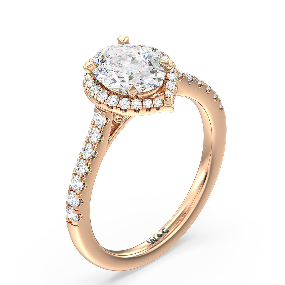 Fancy Halo Cathedral Engagement Ring with Oval Cut Diamond in 14KT Rose Gold view 3
