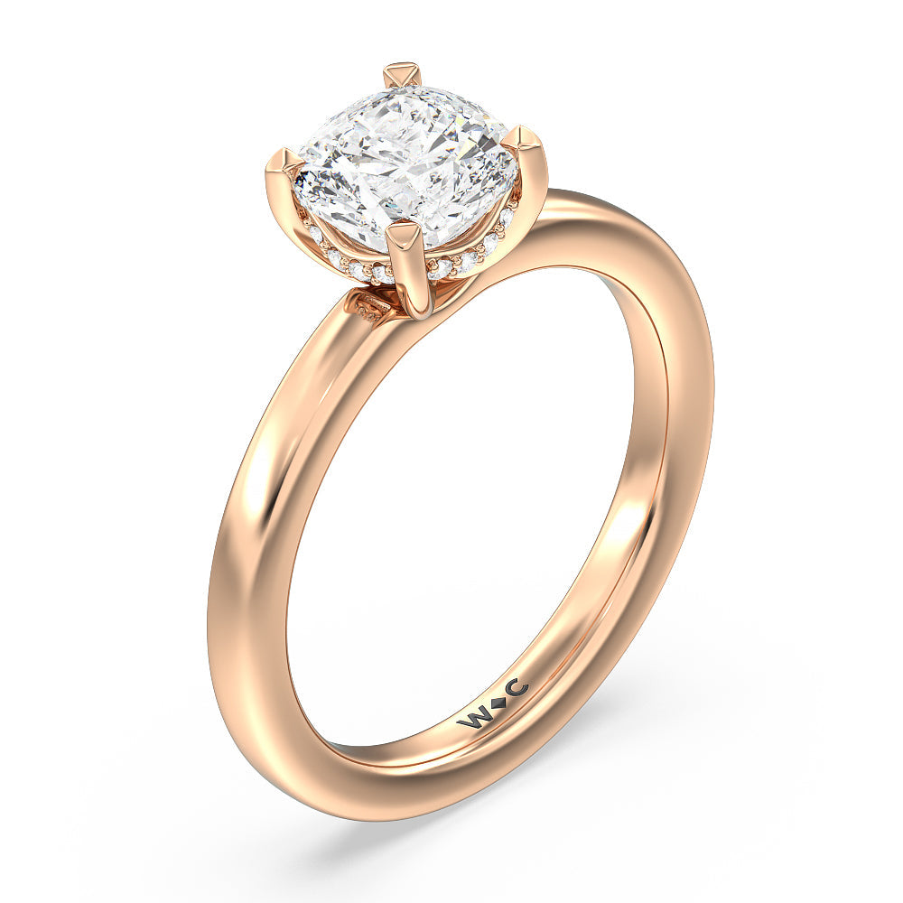 Fine Line Hidden Halo Engagement Ring with Cushion Cut Diamond in 14KT Rose Gold view 3
