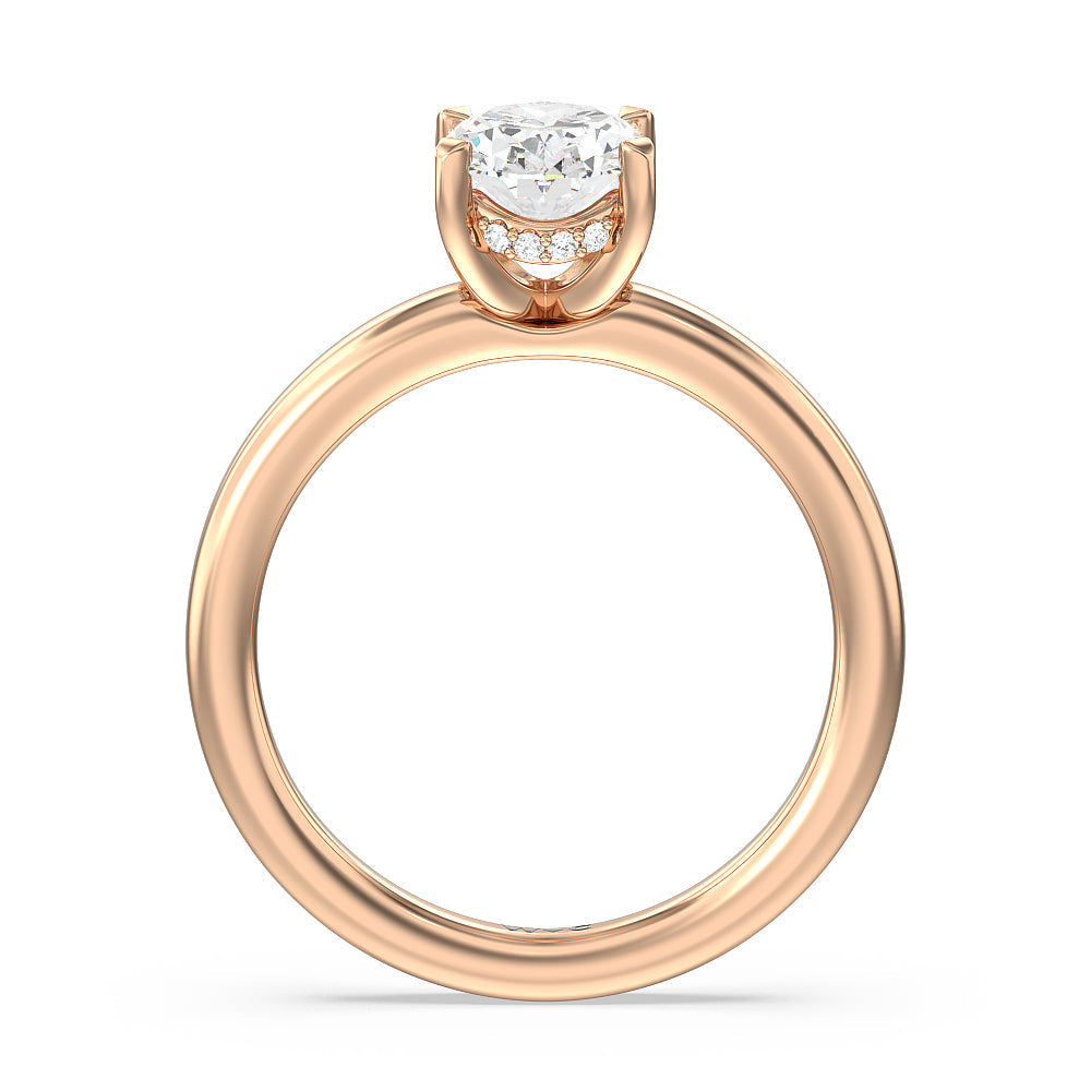 Fine Line Hidden Halo Engagement Ring with Oval Cut Diamond in 14KT Rose Gold view 2
