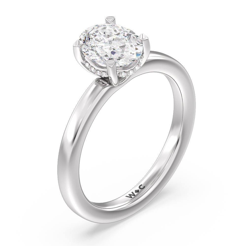 Fine Line Hidden Halo Engagement Ring with Oval Cut Diamond in 14KT Platinum view 3
