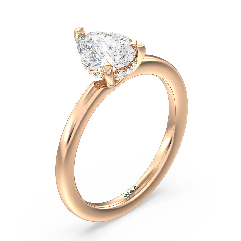 Fine Line Hidden Halo Engagement Ring with Pear Cut Diamond in 14KT Rose Gold view 3
