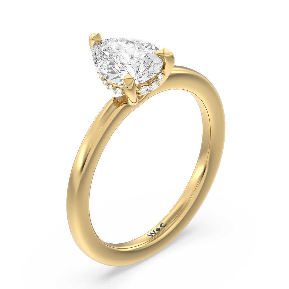 Fine Line Hidden Halo Engagement Ring with Pear Cut Diamond in 14KT Yellow Gold view 3

