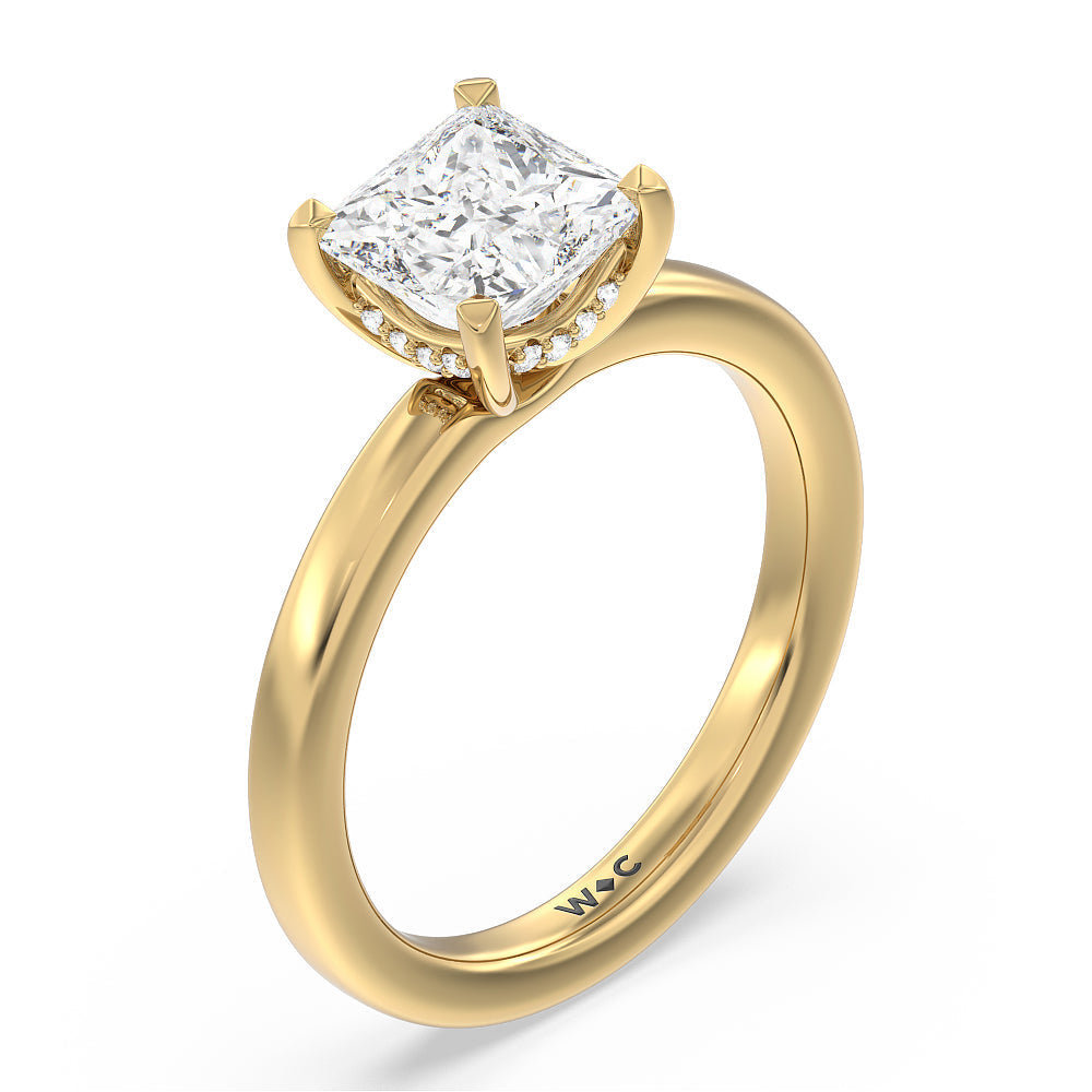 Fine Line Hidden Halo Engagement Ring with Princess Cut Diamond in 14KT Yellow Gold view 3
