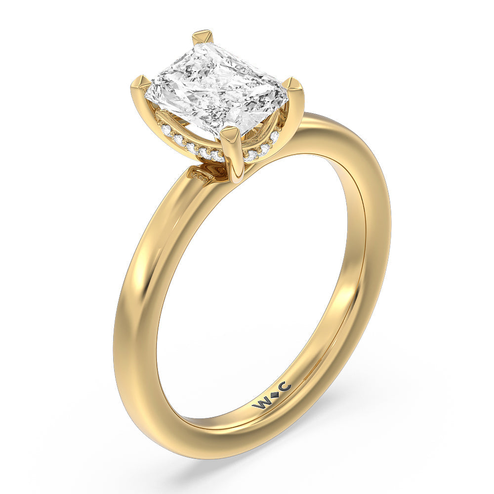 Fine Line Hidden Halo Engagement Ring with Radiant Cut Diamond in 14KT Yellow Gold view 3
