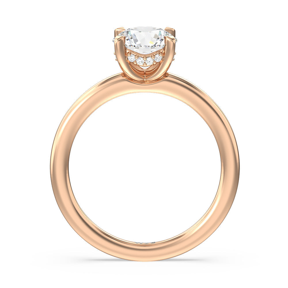 Fine Line Hidden Halo Engagement Ring with Round Cut Diamond in 14KT Rose Gold view 2
