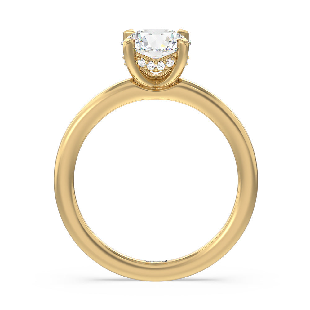 Fine Line Hidden Halo Engagement Ring with Round Cut Diamond in 14KT Yellow Gold view 2
