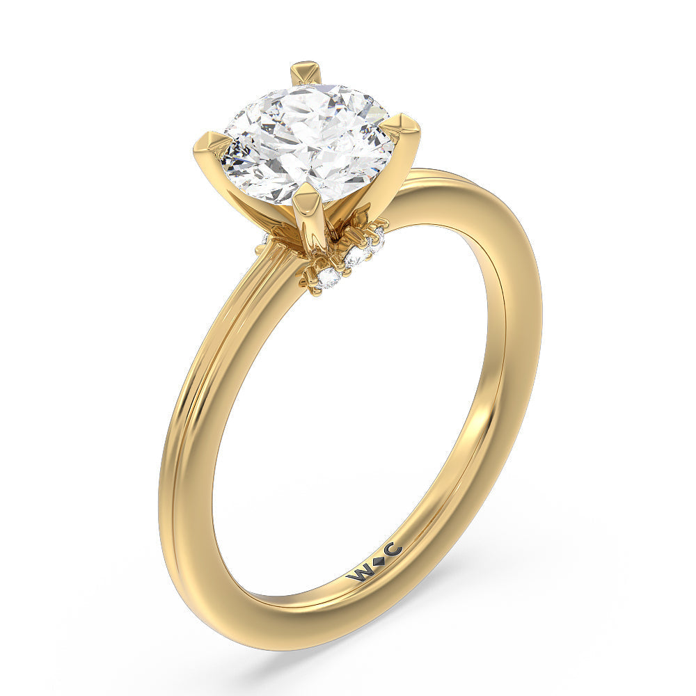Trio Peekaboo Classic Fine Line Engagement Ring with Round Cut Diamond in 14KT Yellow Gold view 3
