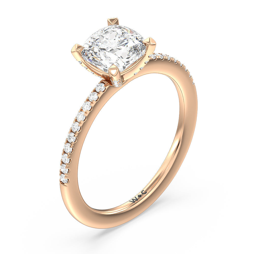 Fine Line Pave Engagement Ring with Cushion Cut Diamond in 14KT Rose Gold view 3
