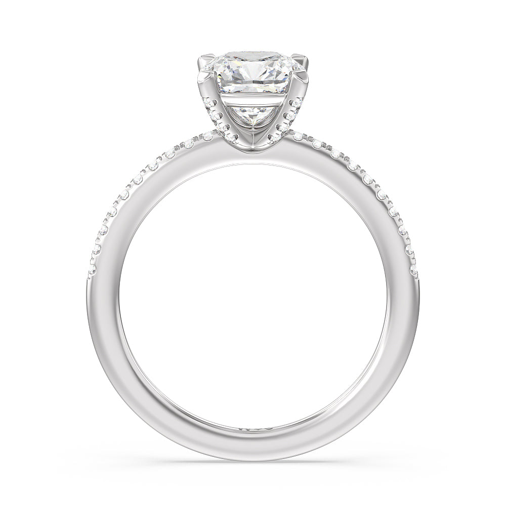 Fine Line Pave Engagement Ring with Cushion Cut Diamond in 14KT Platinum view 2
