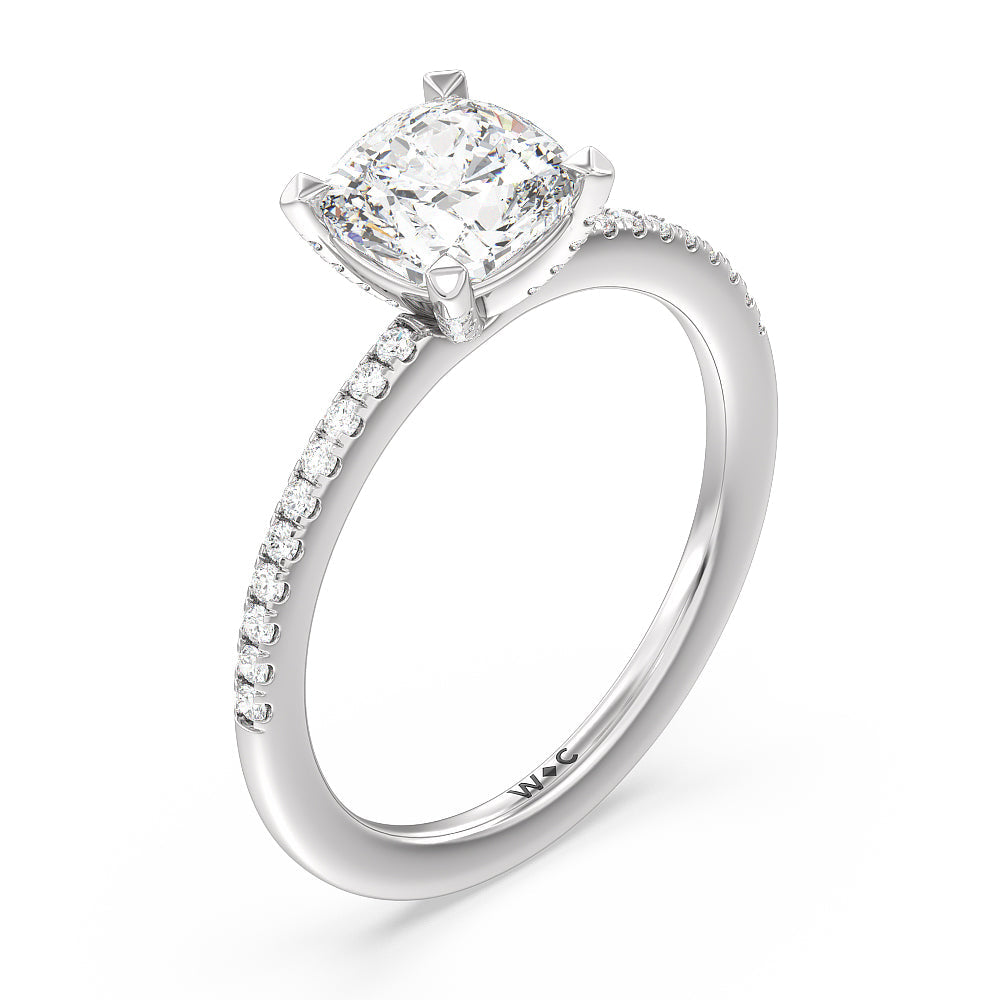 Fine Line Pave Engagement Ring with Cushion Cut Diamond in 14KT Platinum view 3
