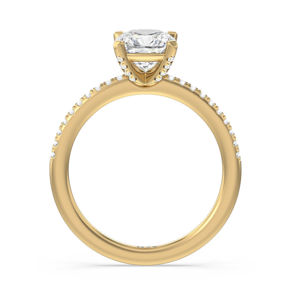 Fine Line Pave Engagement Ring with Cushion Cut Diamond in 14KT Yellow Gold view 2
