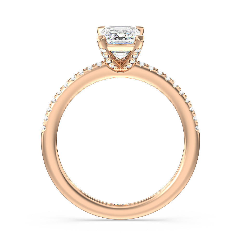 Fine Line Pave Engagement Ring with Emerald Cut Diamond in 14KT Rose Gold view 2
