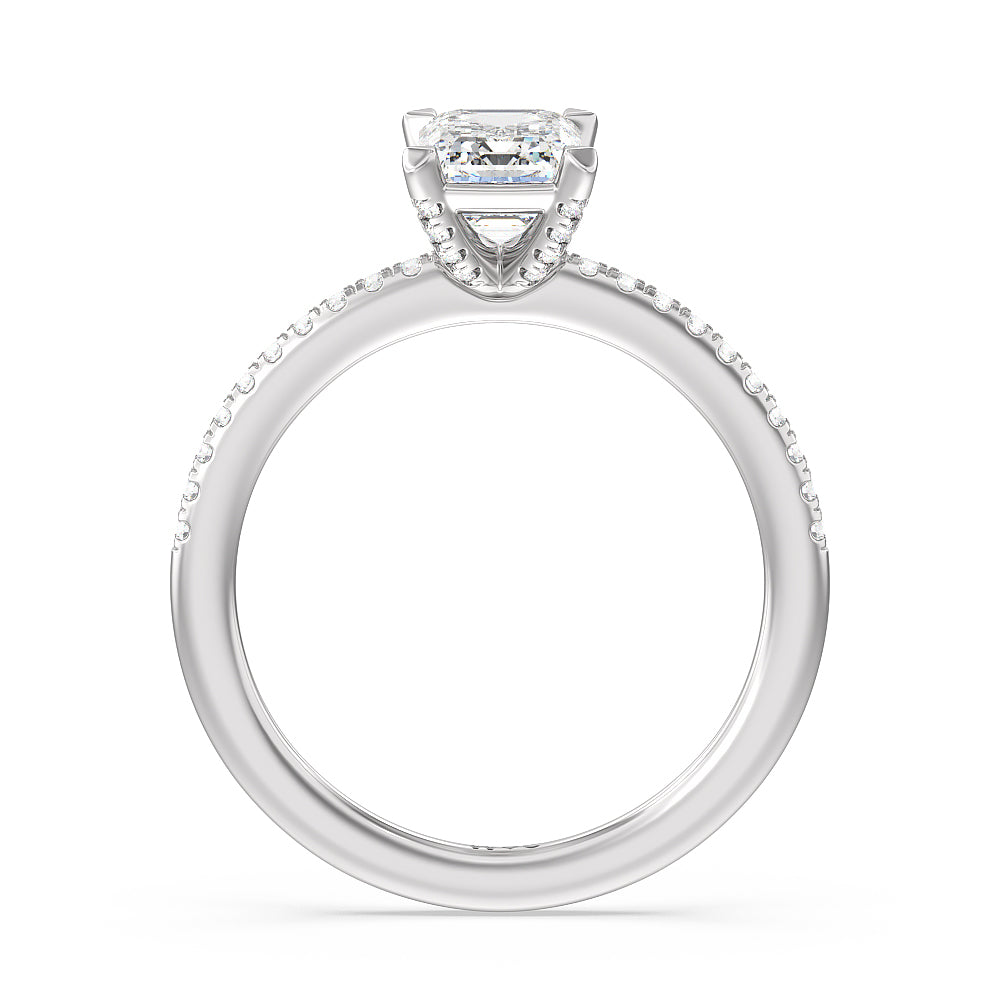 Fine Line Pave Engagement Ring with Emerald Cut Diamond in 14KT Platinum view 2
