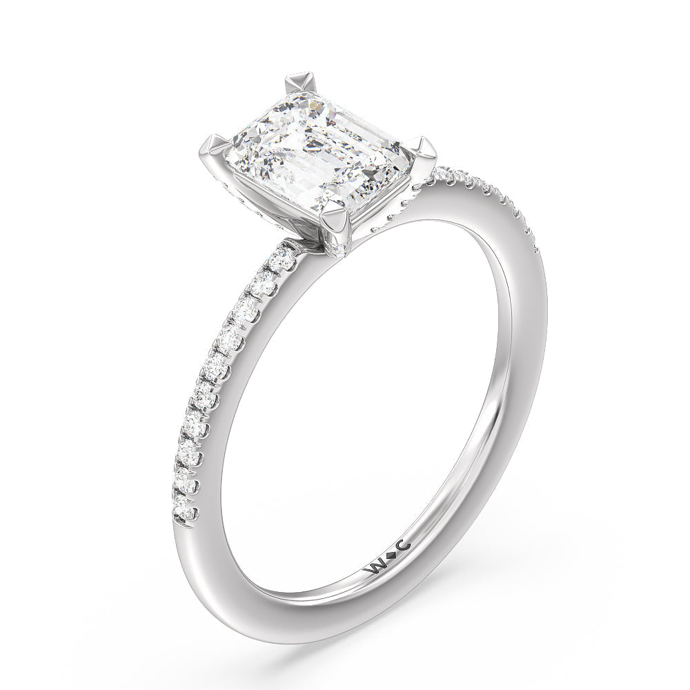 Emerald Cut Fine Line Pave Engagement Ring with Lab Grown Diamond in 14KT Platinum view 3
